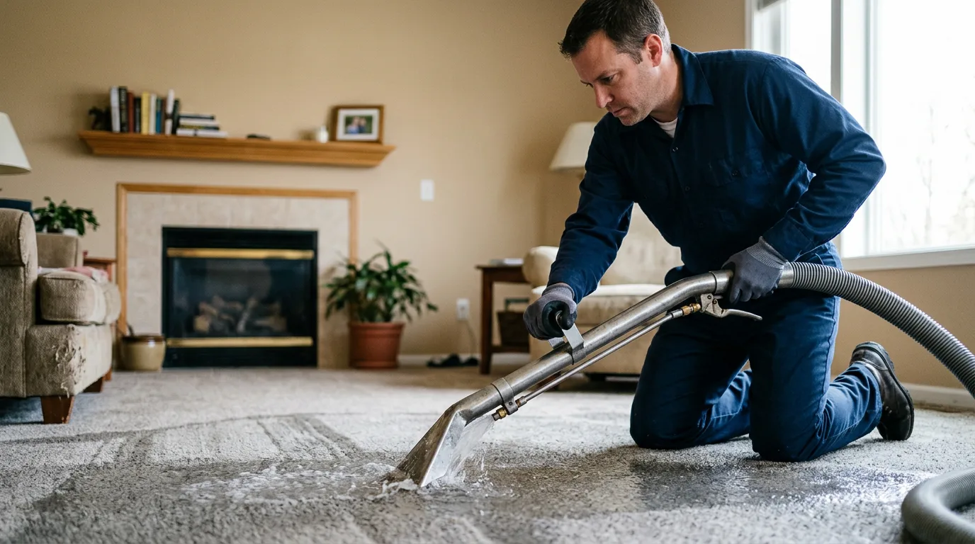 Water damage restoration technician working near Rochdale, MA